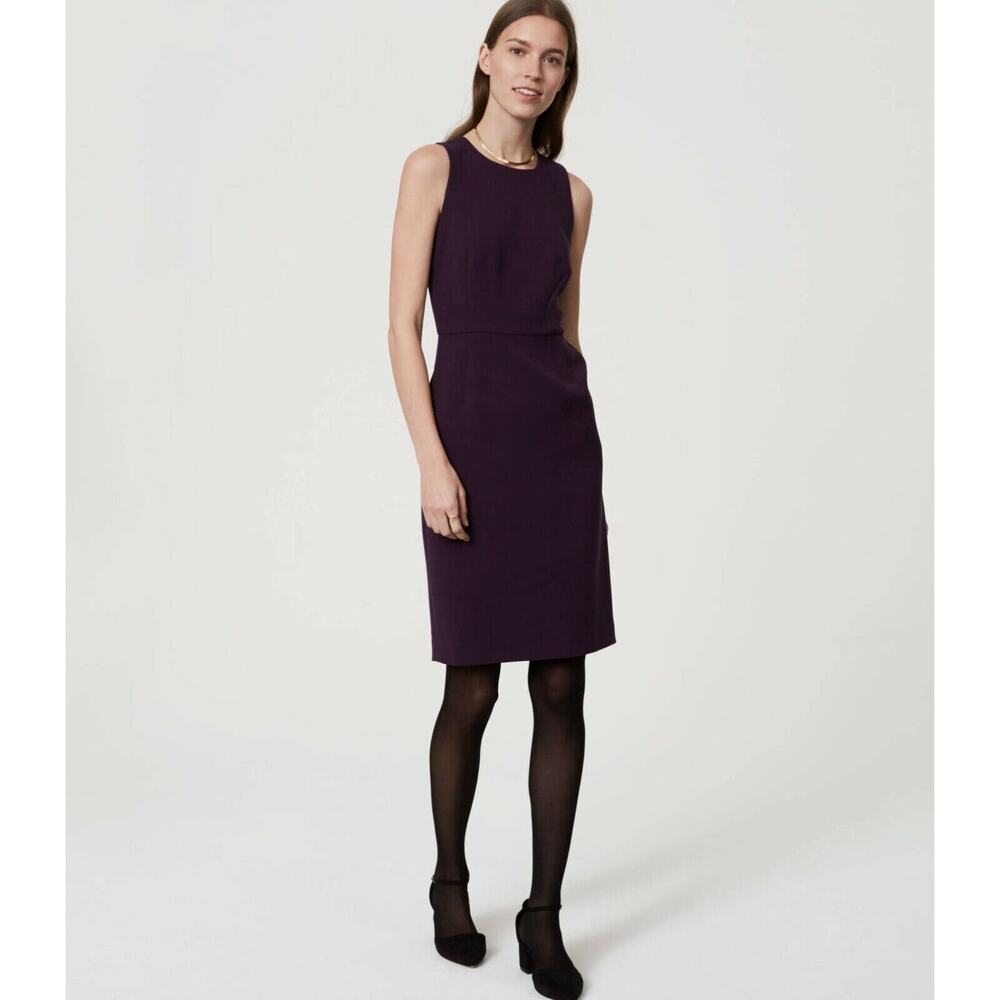 LOFT Ponte Pocketed Sheath Dress Black Exposed Zipper Stretch Womens 0P 0 Petite - Picture 8 of 8